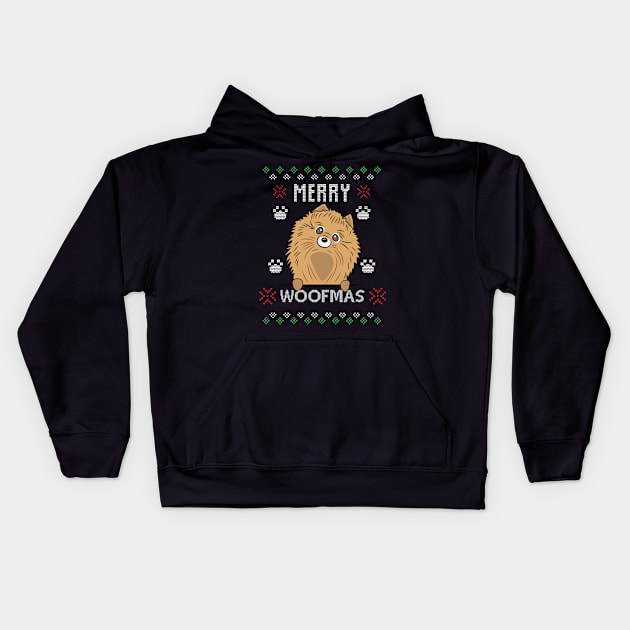 Merry Christmas Woofmas Pomeranian Dog Gift Ugly Kids Hoodie by Gufbox